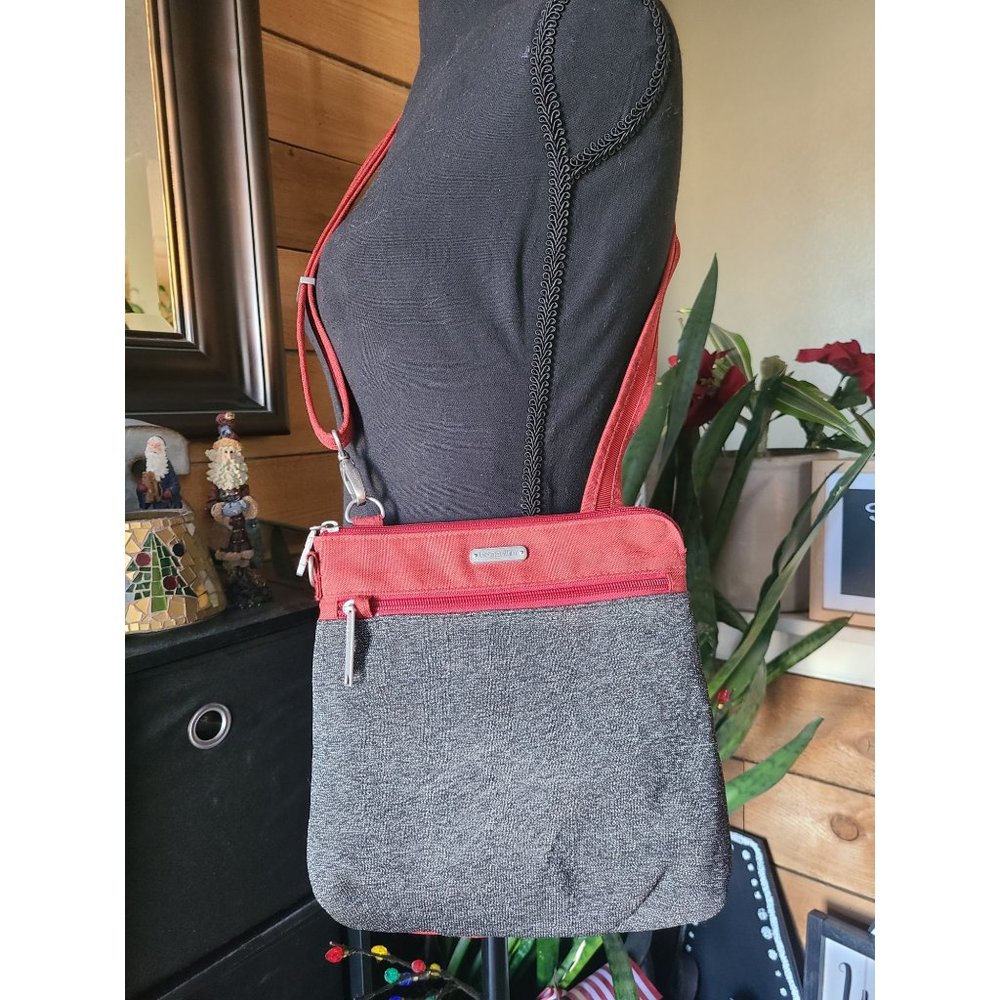 Baggallini Anti-Theft SecurTex Slim Crossbody - Heather Gray and Red
